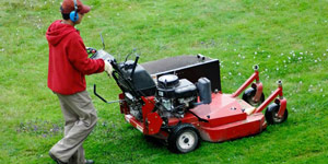 mowing a lawn